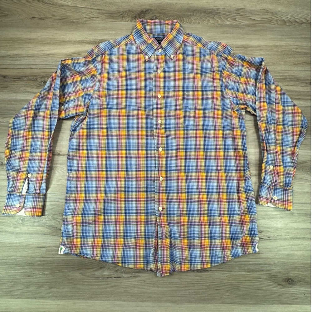 Cremieux Collection‎ Mens Large Plaid Button Down Shirt Multi Color Palm Tree L